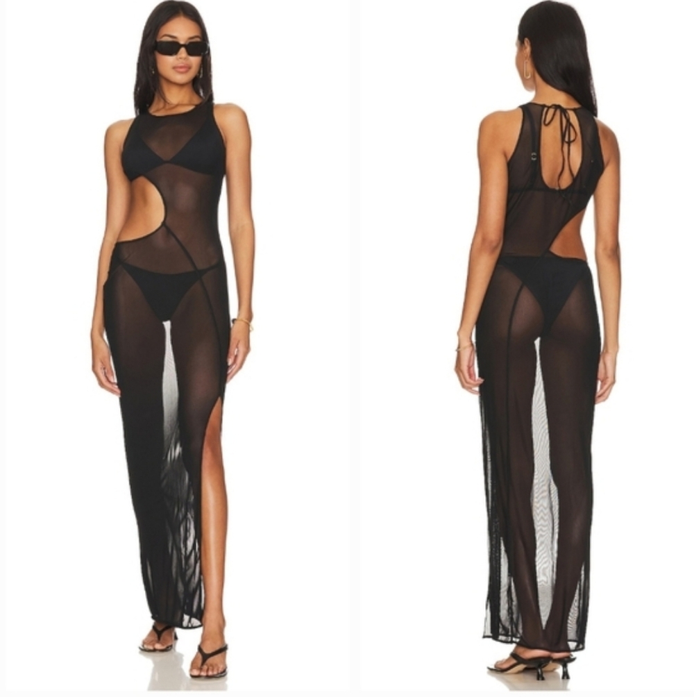 NWT Riot swim Alaia Maxi Mesh Dress-Black Large - Picture 2 of 5